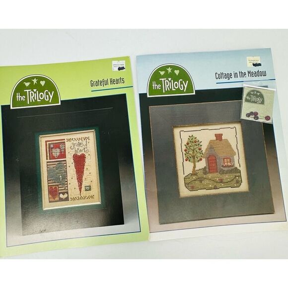 The Trilogy Grateful Hearts / Cottage in the Meadow Cross Stitch Pattern Buttons - Picture 1 of 9